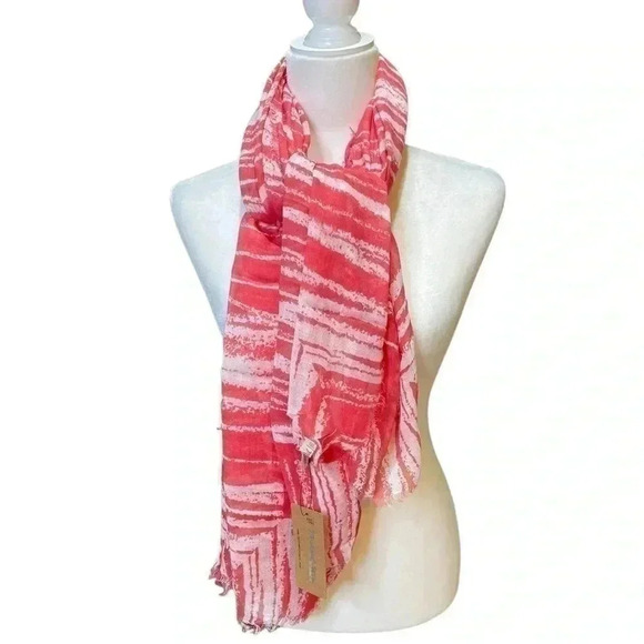 Michael Stars Oversized Scarf with Raw Edge -  Coral Sun Pencil Mark Square - Picture 3 of 7